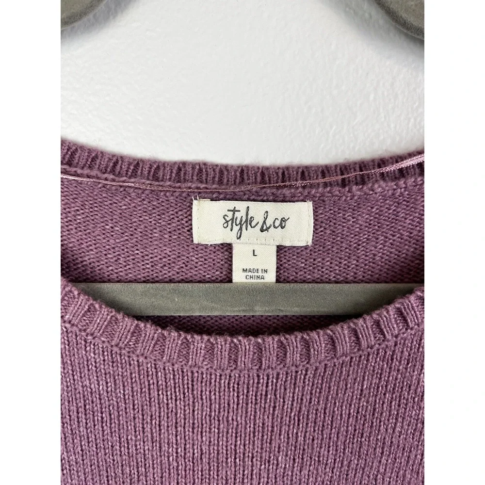 Style Co Womens Purple Plum‎ Mauve Pullover Sweater Flounce Hem Bell Sleeves L